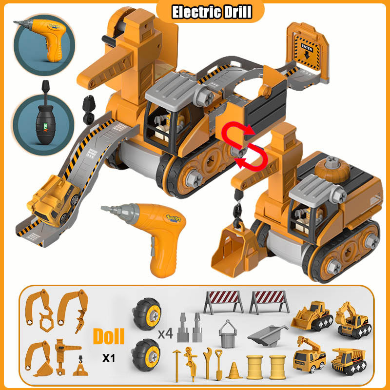 Disassembly And Assembly 4 In One Deformation Scene Engineering Vehicle Sliding Track Crane Excavator Toy - My Store