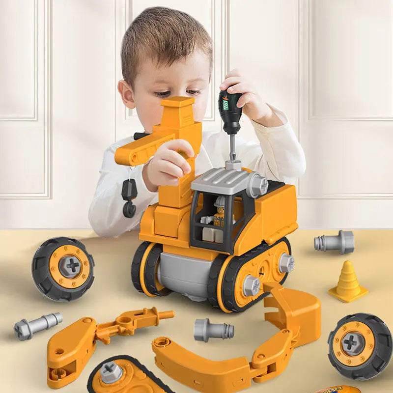 Disassembly And Assembly 4 In One Deformation Scene Engineering Vehicle Sliding Track Crane Excavator Toy - My Store