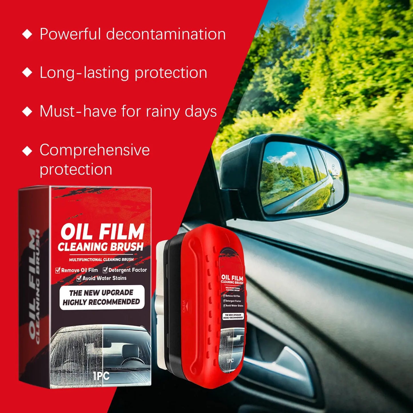 Automotive Oil Film Cleaning Brush, Windshield Cleaner Tool, All In One Wipe On Oil Film Remover, Car Glass Oil Film Cleaner With Reusable Foam Sprayer - My Store