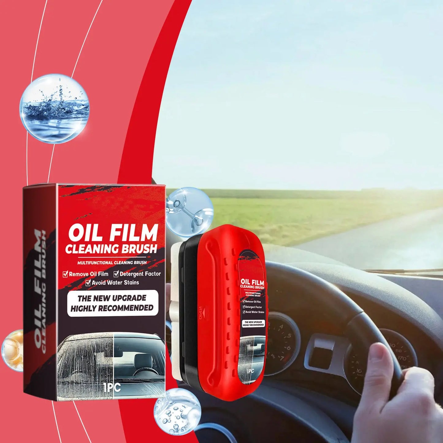 Automotive Oil Film Cleaning Brush, Windshield Cleaner Tool, All In One Wipe On Oil Film Remover, Car Glass Oil Film Cleaner With Reusable Foam Sprayer - My Store