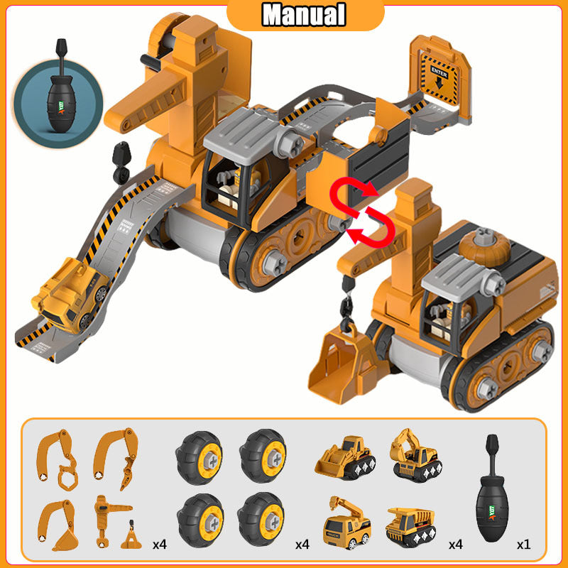 Disassembly And Assembly 4 In One Deformation Scene Engineering Vehicle Sliding Track Crane Excavator Toy - My Store