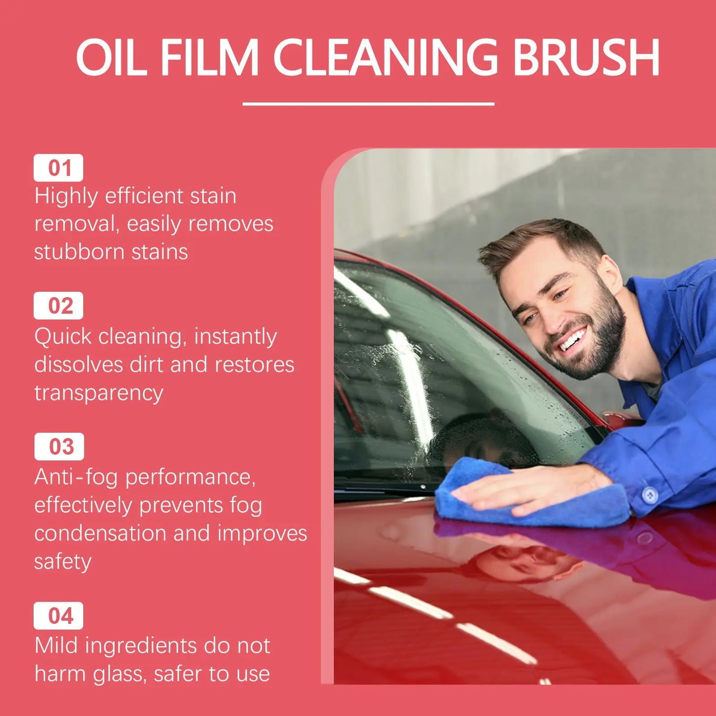 Automotive Oil Film Cleaning Brush, Windshield Cleaner Tool, All In One Wipe On Oil Film Remover, Car Glass Oil Film Cleaner With Reusable Foam Sprayer - My Store